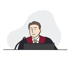 Illustration of a male judge wearing a robe and presiding over a trial