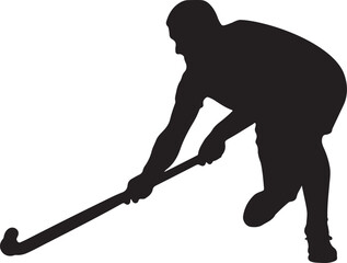 Silhouette of a hockey player in action with stick and puck.

A black silhouette of a hockey player in a dynamic pose, stick raised, with a puck at their feet on a white background.
