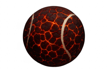 Tennis ball exploding with glowing lava cracks