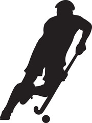 Silhouette of a hockey player in action with stick and puck.

A black silhouette of a hockey player in a dynamic pose, stick raised, with a puck at their feet on a white background.
