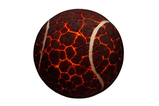 Tennis ball exploding with glowing lava cracks