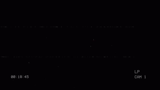 Vintage-style VHS tape playing on a classic analog TV, displaying the PLAY symbol, flickering timestamp glitches, and horizontal static interference in crisp 4K.