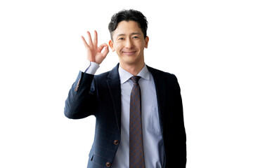 OKポーズをする男性ビジネスマン（背景透過PNG）