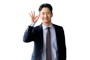 OKポーズをする男性ビジネスマン（背景透過PNG）