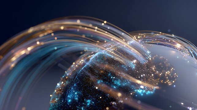 Futuristic holographic globe glowing with golden cyan light and financial data streams on deep navy gradient, symbolizing trust, innovation, and global digital growth. - Powered by Adobe