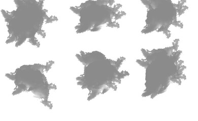 Fototapeta premium Six grey cloud smoke wisps png images for creative visuals and graphic design effects cloud, smoke,