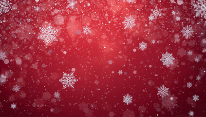 A red winter background with glowing snowflakes, soft lights, and sparkly stars that feel festive and magical
