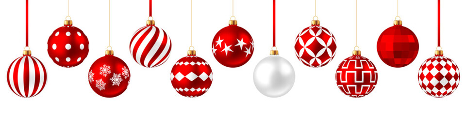 Christmas balls set, realistic red baubles, hanging ornament
