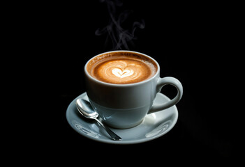 cup of coffee on black background