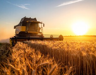 combine harvester working on a wheat field