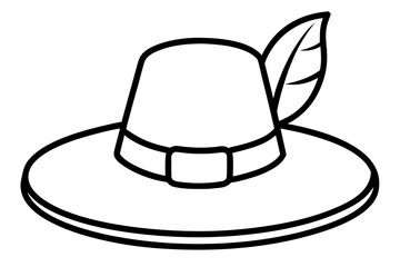 line art Pilgrim hat with feather silhouette vector illustration