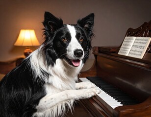 border collie plays the piano