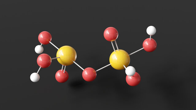pyrophosphoric acid molecule 3d, molecular structure, ball and stick model, structural chemical formula inorganic acid