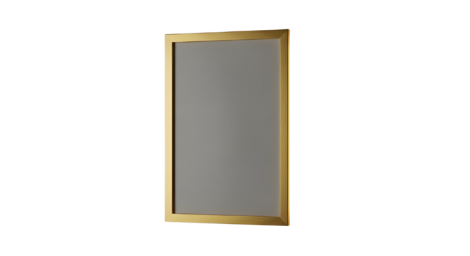 Vertical rectangular empty gold frame or mirror isolated on clean white background