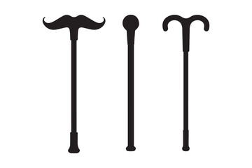 Walking wooden cane stick silhouette vector, walking stick icon