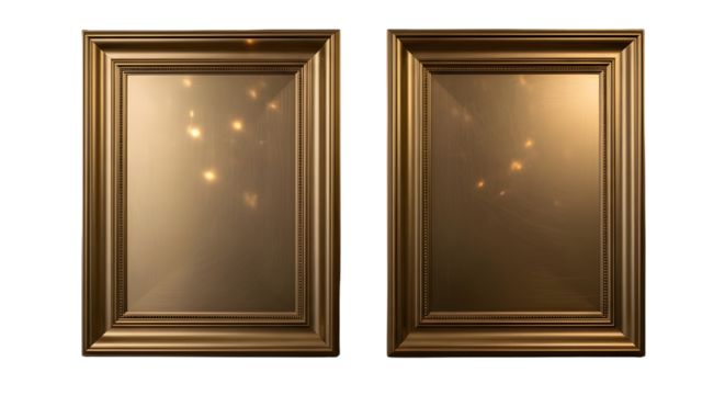 Two identical decorative wood picture frames with molding isolated on white background