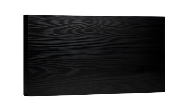 Minimalist black wooden rectangular sign panel with texture isolated on white background