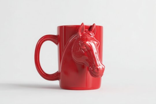 Red horsehead mug on white background in minimalist style. Red fire lira symbol of 2026