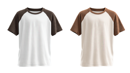 Two blank, short-sleeved t-shirts in contrasting colors