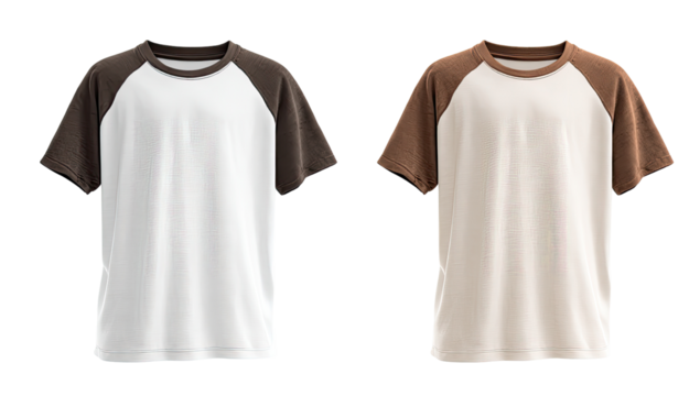 Two blank, short-sleeved t-shirts in contrasting colors