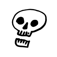 Spooky human skull. Doodle style hand drawn object. Simple isolated outline.