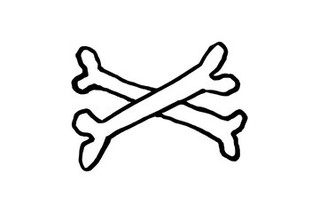 Pirate crossbones symbol. Doodle style hand drawn object. Simple isolated outline.