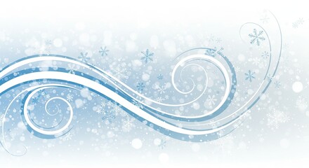 Abstract blue and white swirls with snowflake accents decorative design
