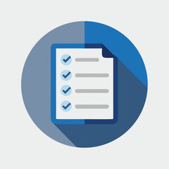 Minimalist flat design icon of a document with a checkmark silhouette