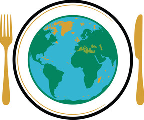 World Food Day Graphic with Globe, Plate, and Cutlery