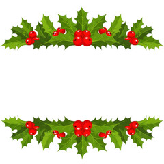 Festive holly border isolated on transparent background, perfect for holiday greetings
