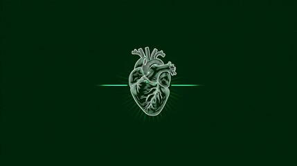 Detailed illustration of a human heart depicted in a green backdrop, showcasing the intricate anatomy and structure in a stylized manner for educational purposes