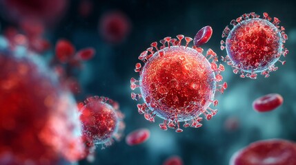 Microscopic view of viruses showing detail of structure in a scientific background