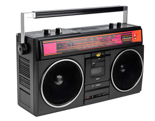 Fototapeta premium Firefly_Retro radio vintage boombox black and orange pink accent portable music player stereo 
