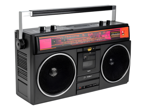 Firefly_Retro radio vintage boombox black and orange pink accent portable music player stereo  
