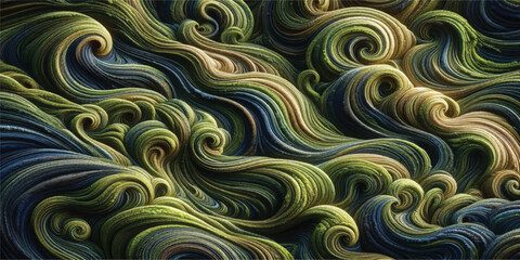 An abstract background with a mossy, flowing wave pattern, featuring swirling lines and a textured, organic feel.