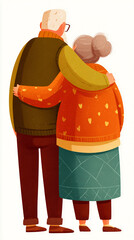 Elderly couple sharing a warm embrace while standing side by side in a cozy setting during a peaceful afternoon