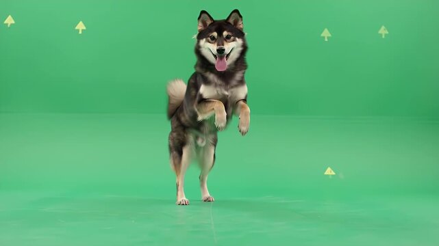 Shiba Inu Dog Performing Tricks on Green Screen with Sparkles.