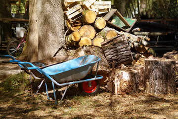 Wood heating season, splitting logs, lumberjack