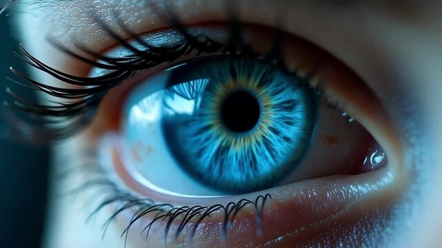 Close-Up of Blue Eye with Detailed Iris Macro Shot of Stunning Blue Human Eye with Vibrant Iris in Natural Light