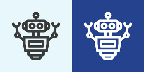 Robot Icon Set in Black and White Outline Style