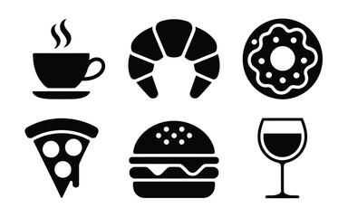 Set of 6 bundle silhouette illustrations of food and drink icons for vector graphics silhouette vector illustration white background