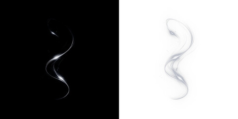 Abstract swirl design in contrasting black and white backgrounds, showcasing fluid motion and elegance, perfect for creative projects and artistic overlays