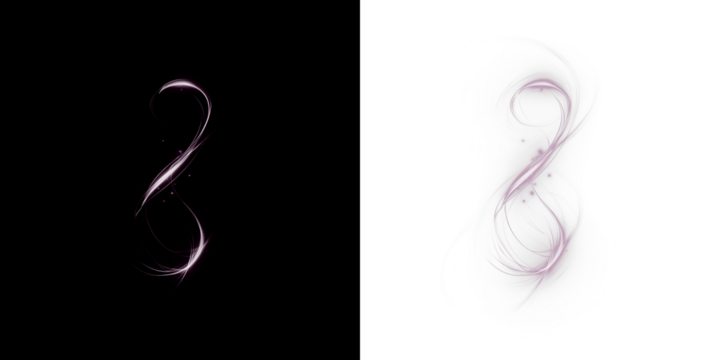 Abstract digital illustration of a flowing number eight design with elegant curves and soft light effects, set against contrasting black and white backgrounds, symbolizing infinity and continuity