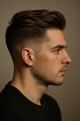 Elegant Male Side Profile with Textured Volume Haircut
