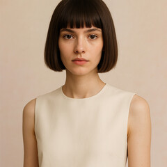 Elegant Woman with Classic Short Bob and Straight Bangs
