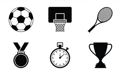 Set of 6 sports icons silhouette vector illustration scalable eps graphic bundle silhouette vector illustration white background