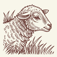 Obraz premium Hand Drawn Lamb Vintage Woodcut Engraving Style Vector Illustration 
