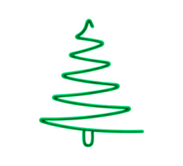 Spiral green neon christmas tree light on transparent background