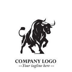 Bull Logo Symbol Black on White Background in Bold Powerful Minimalist Vector Design for Branding
