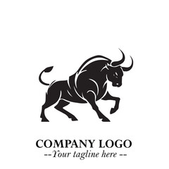 Bull Logo Symbol Black on White Background in Bold Powerful Minimalist Vector Design for Branding